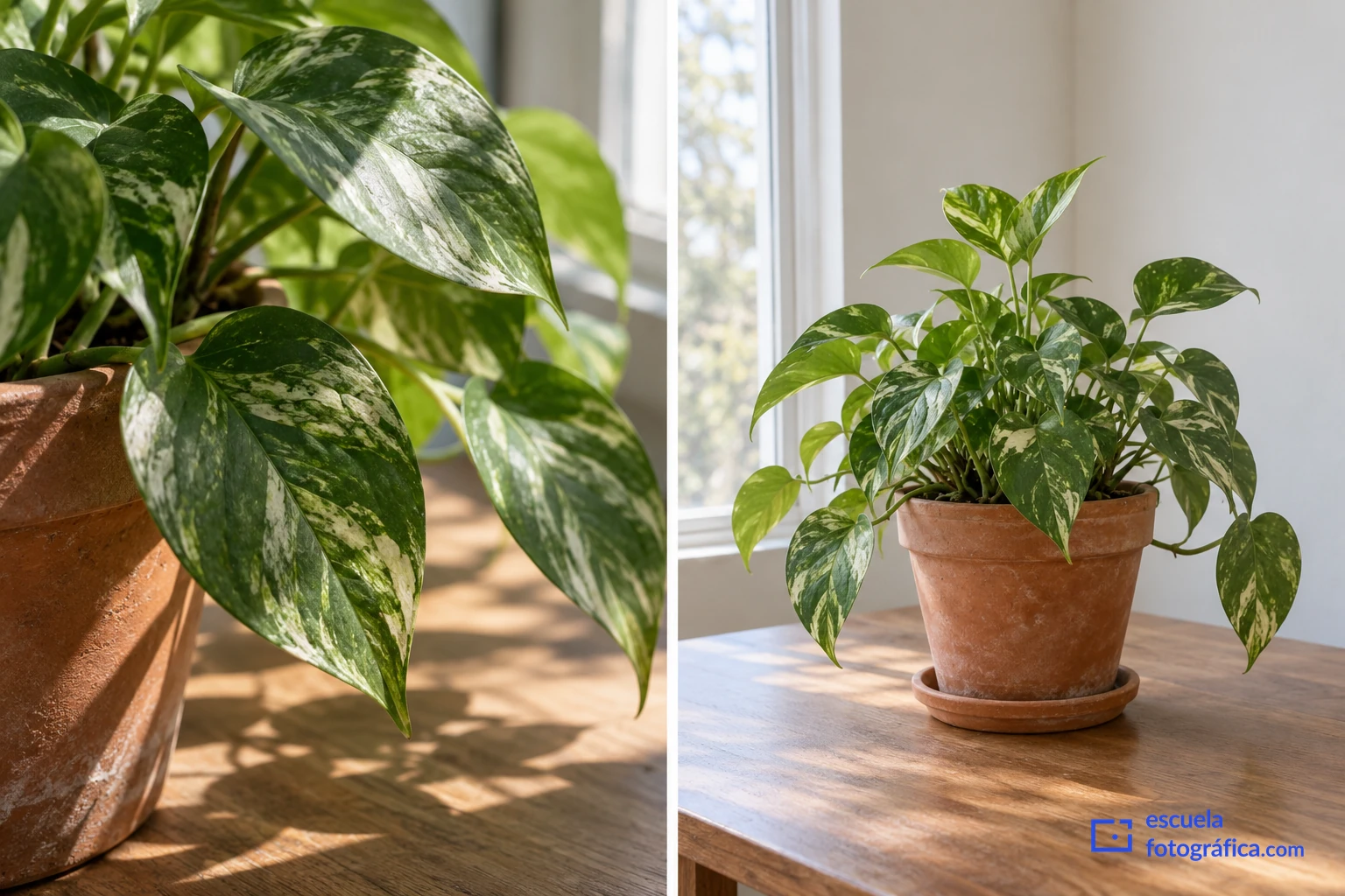 Dos maneras de fotografiar una planta: detalle expresivo y vista del tiesto completo