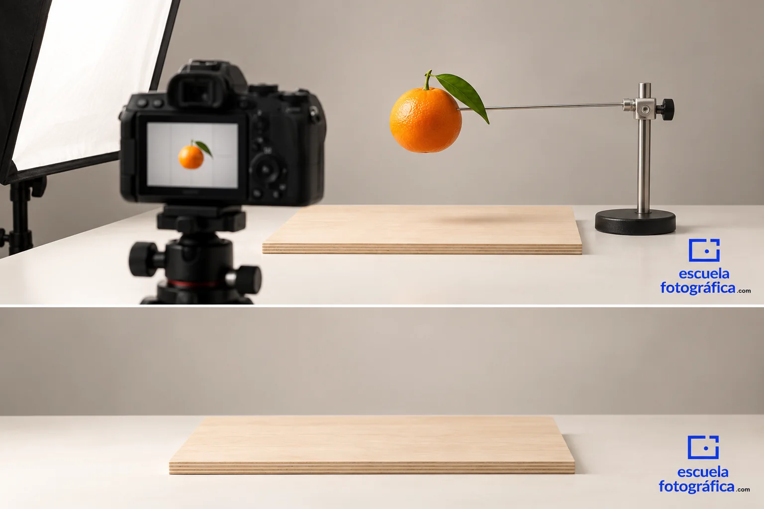 Montaje de una fruta con soporte y espacio de trabajo