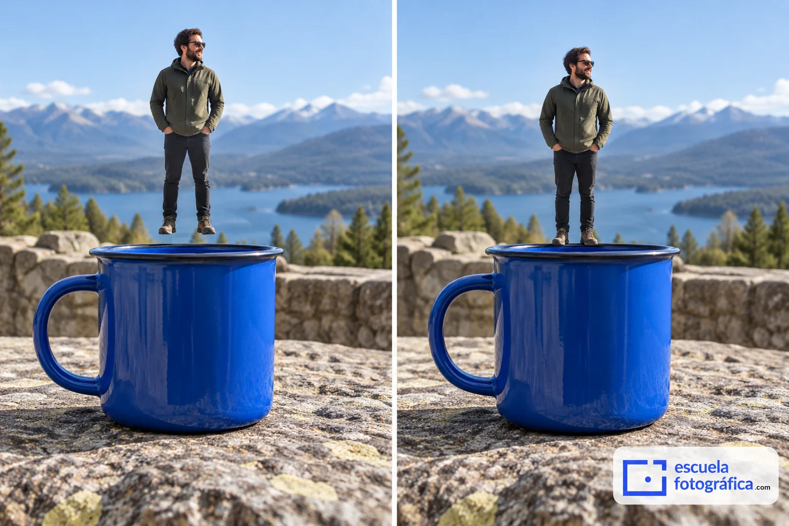 Comparación de una figura separada del borde de una taza y otra alineada con él
