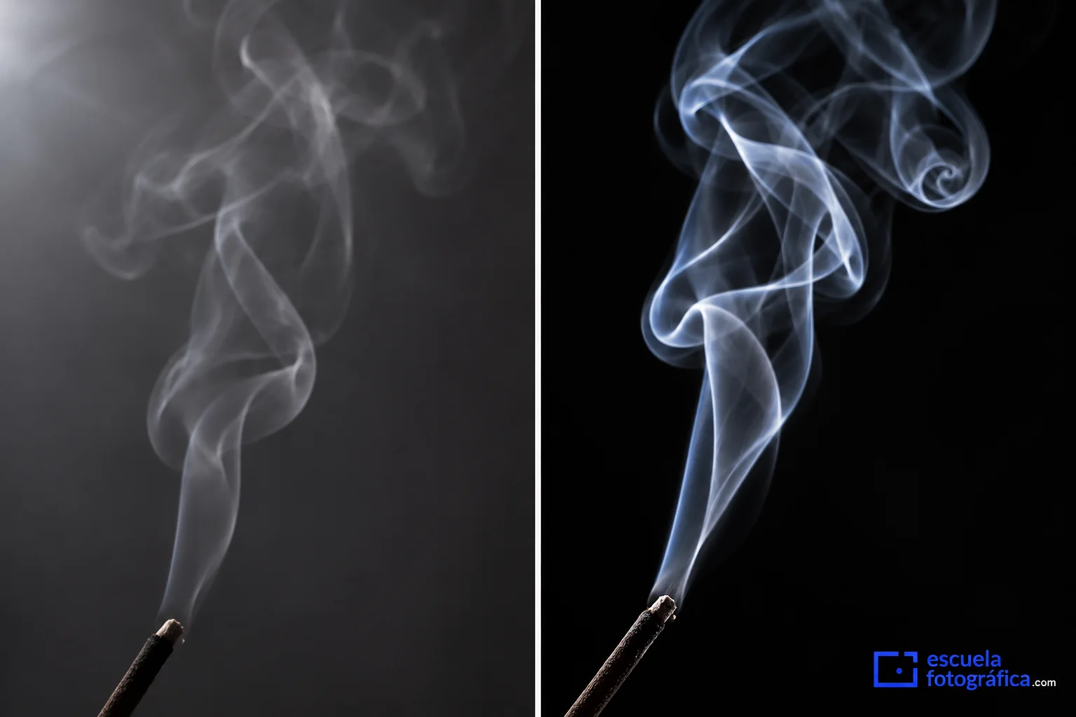 Comparación de humo con fondo gris y humo definido sobre negro