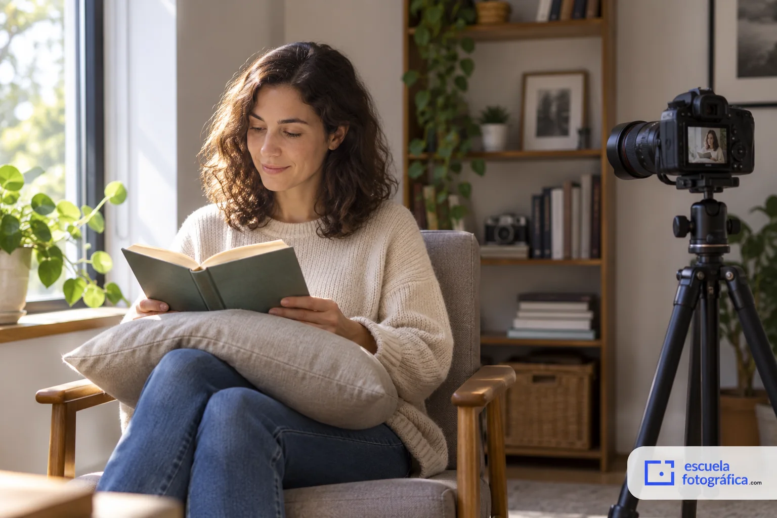 Montaje de un retrato de lectura con apoyo para el libro