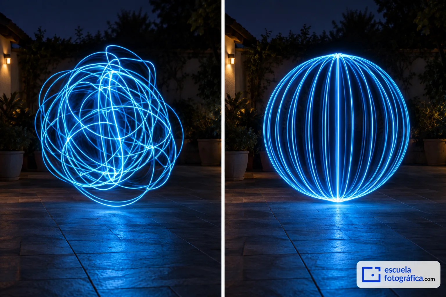 Comparación de una esfera irregular y otra con trazos ordenados