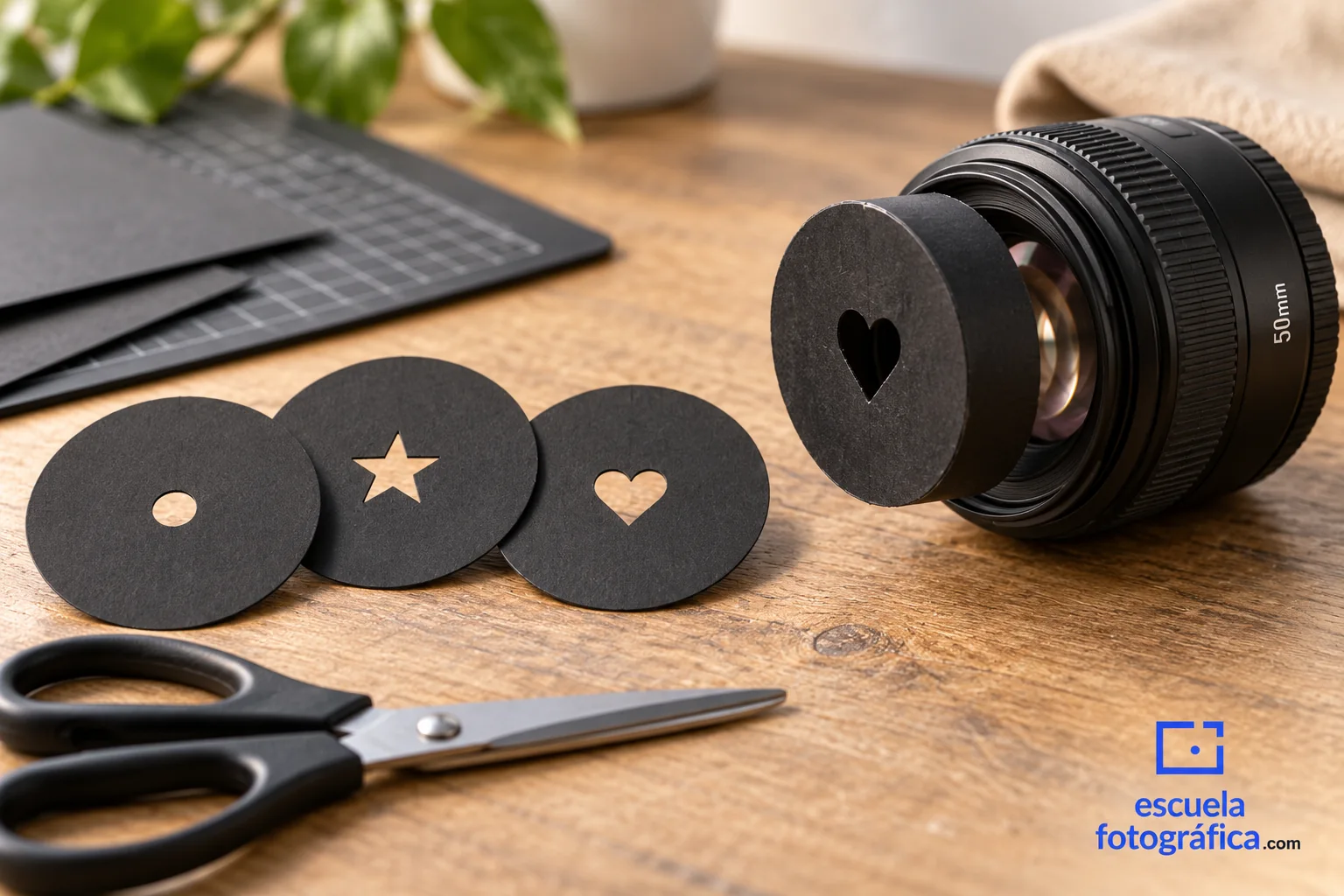 Máscaras de cartulina con recortes sencillos para modificar el bokeh