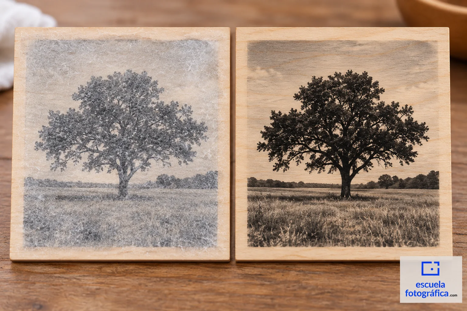 Comparación de una transferencia con fibras de papel y otra limpia
