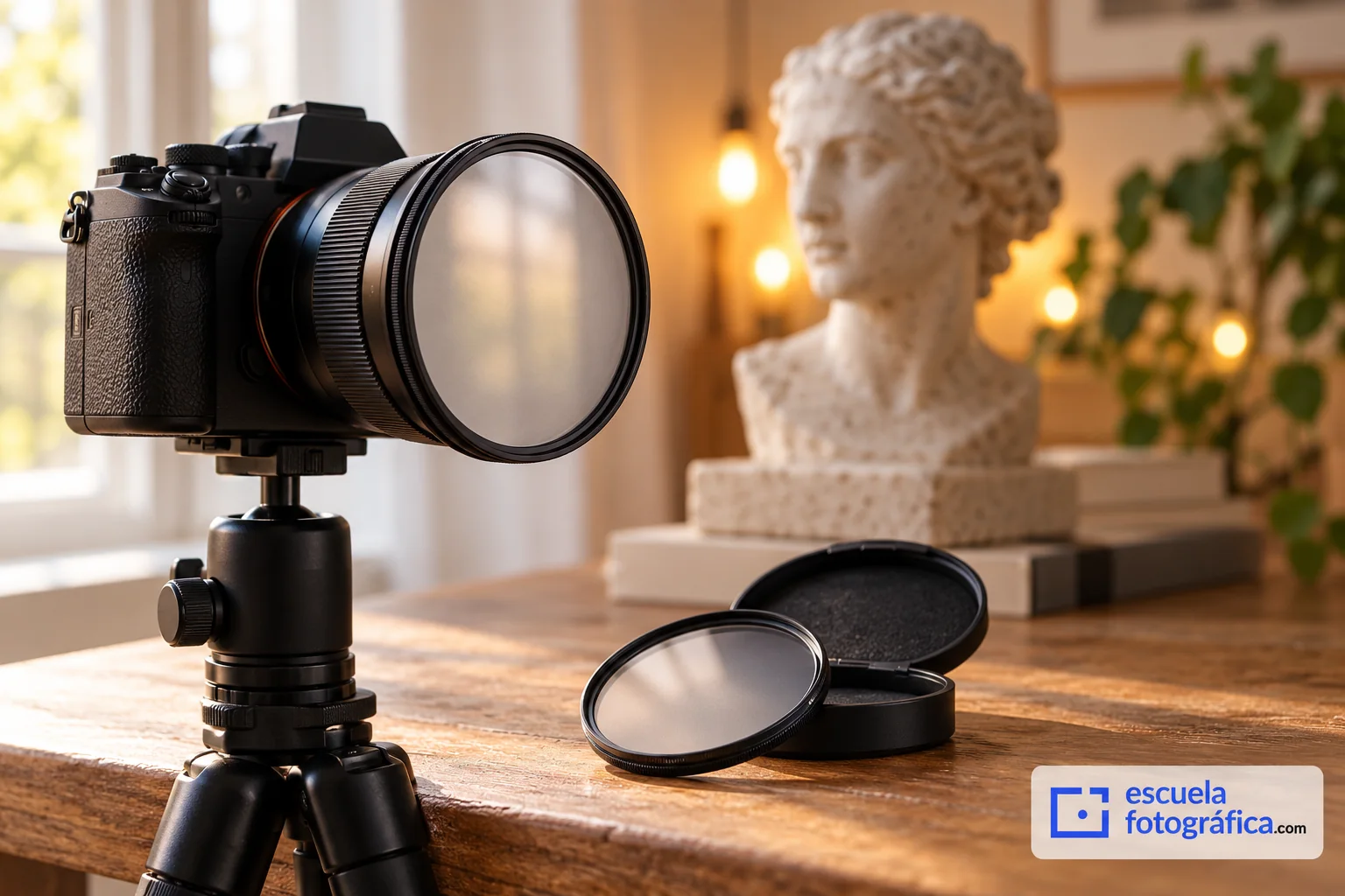 Filtro de difusión fotográfico y montaje con luces de fondo